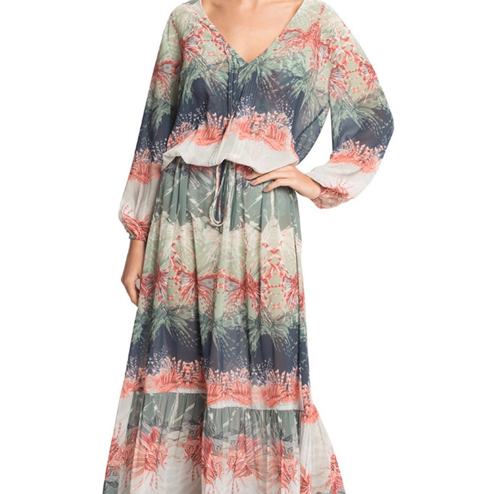 Lenny Neimeyer Dress Resort Sheer Coral Green Maxi Atlantis Size Small